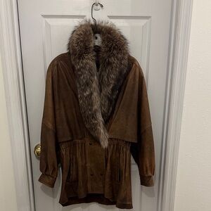 Brown Fur Collar LeatherWomen's Jacket